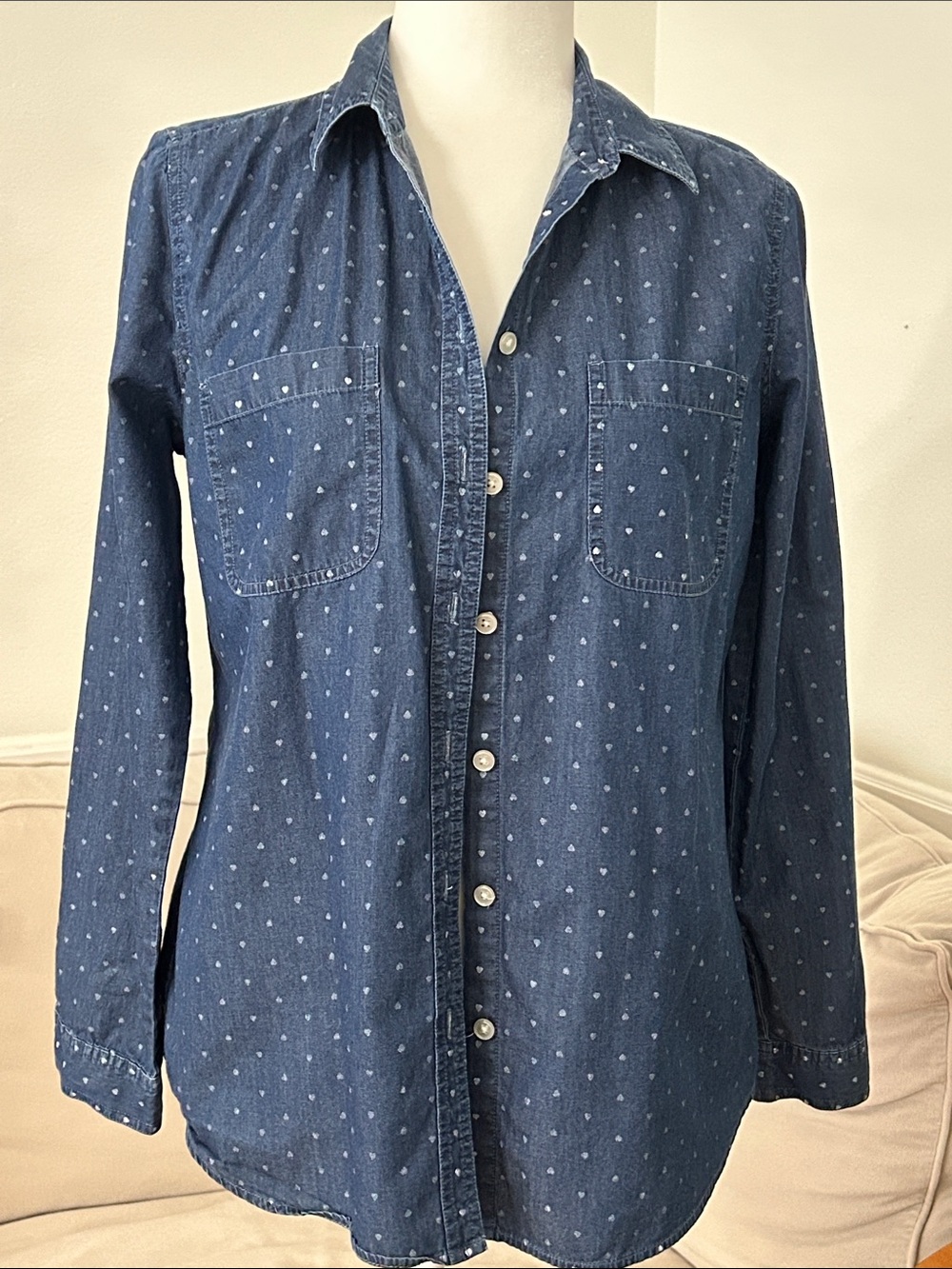Loft Printed Heart Chambray Button Down Shirt